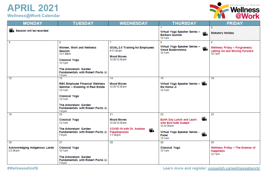 April 2021 Wellness Calendar WellnessWork